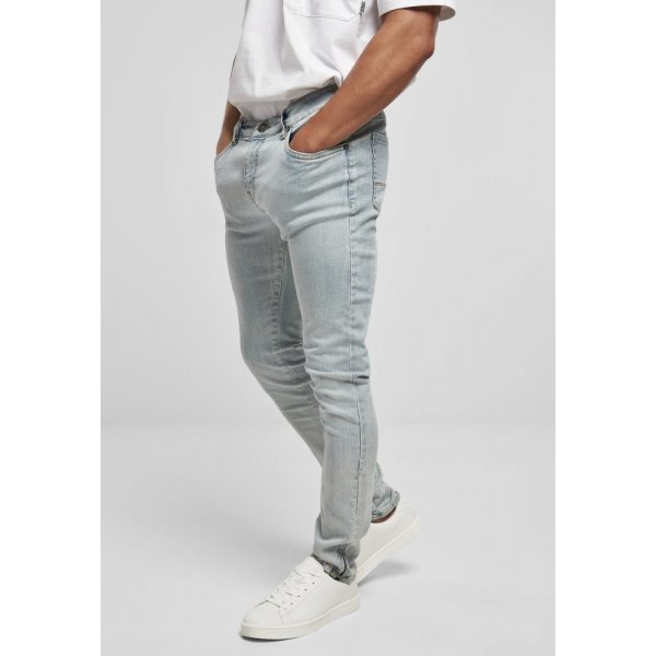 Pánské džíny Urban Classics Slim Fit Zip Jeans světle modré