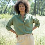 Košile ze směsi bavlny a lnu khaki – Zboží Mobilmania