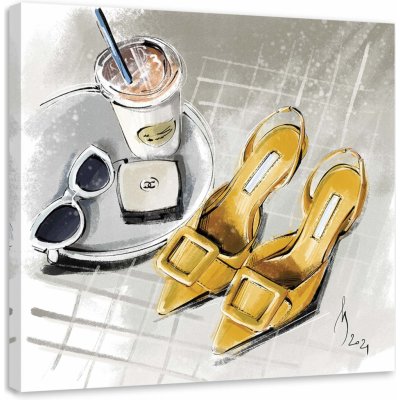 Gario Obraz na plátně Chanel Žluté boty Módní káva - Irina Sadykova Rozměry: 30 x 30 cm