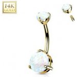 Šperky4U zlatý piercing do pupíku bílý opál ZL01227-OP17YG – Zboží Dáma
