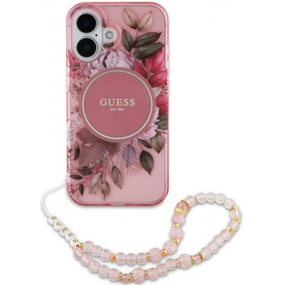 Guess IML Flowers Strap MagSafe pro Apple iPhone 16 Plus, růžová – Zboží Mobilmania