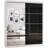 Šatní skříň Idzczak Multi 31 183 cm se zrcadlem a posuvnými dveřmi Bílá / černá lesklá