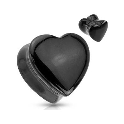 Šperky4U plug do ucha srdce černý onyx PL01151-06 – Hledejceny.cz