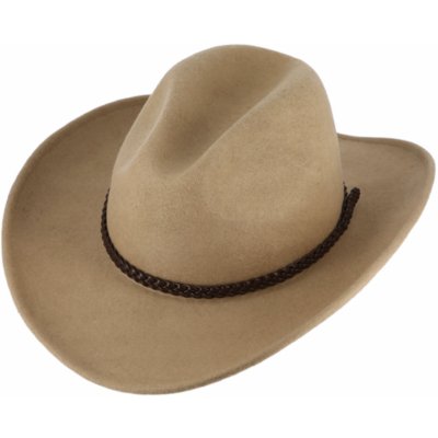 Fiebig Headwear since 1903 Měkký klobouk ve stylu western tvárný s drátem po okraji a koženým řemínkem béžový