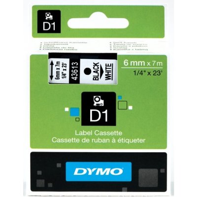 Páska Dymo D1 6 mm x 7m, černý tisk/bílý podklad, 43613, S0720780 – Zboží Živě