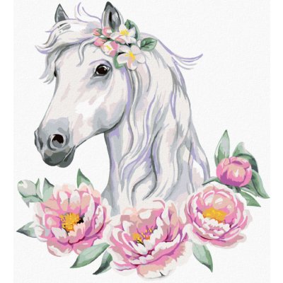 zuty Diamantové malování (bez rámu) - Bílý kůň s pivoňkami – Zboží Mobilmania
