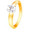 Prsteny Šperky Eshop zlatý dvoubarevný prsten čirý zirkon v šesticípém kotlíku vypouklá ramena S3GG215.84