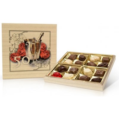 Selllot Narozeniny 50 let belgické pralinky v dřevěné dóze 200 g – Sleviste.cz