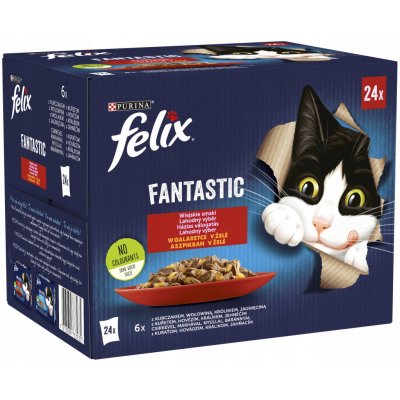 Felix Fantastic multipack lahodný výběr s kuřetem hovězím králíkem a jehněčím v želé 24 x 85 g – Zbozi.Blesk.cz