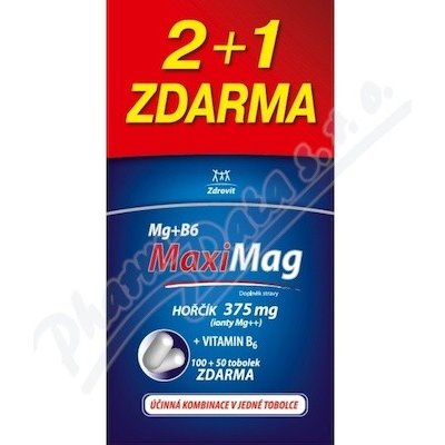 MaxiMag Hořčík 375mg+B6 tob.100+50 zdarma