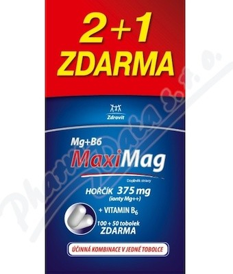 MaxiMag Hořčík 375mg+B6 tob.100+50 zdarma