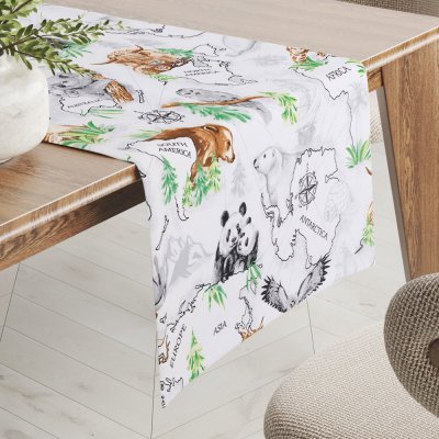 Biante bavlna běhoun Sandra SA-546 Zvířata světa na bílém 35x120 cm – Hledejceny.cz