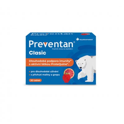 Preventan Clasic s příchutí maliny a grepu 30 tablet – Hledejceny.cz