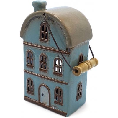 Ego Dekor Keramický domeček, lucerna na svíčku s rukojetí, výška 23 cm Barva: Modrá – Zboží Mobilmania