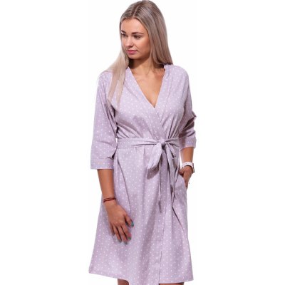 Puntíkatý lehký župan do porodnice na kojení 1G0603 hnědá – Zboží Dáma