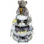 BabyDort šedý neutrální třípatrový plenkový dort pro miminko PREMIUM – Zboží Dáma