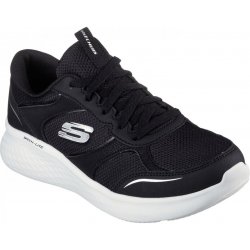 ! ! Skechers Leather & Hotmelt Overlay Mesh Lace Runners Womens Black