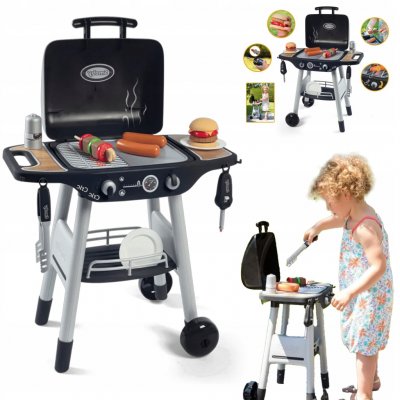 Smoby 24497 kuchyňka Barbecue gril černo-stříbrný na kolečkách se 17 doplňky – Zboží Dáma