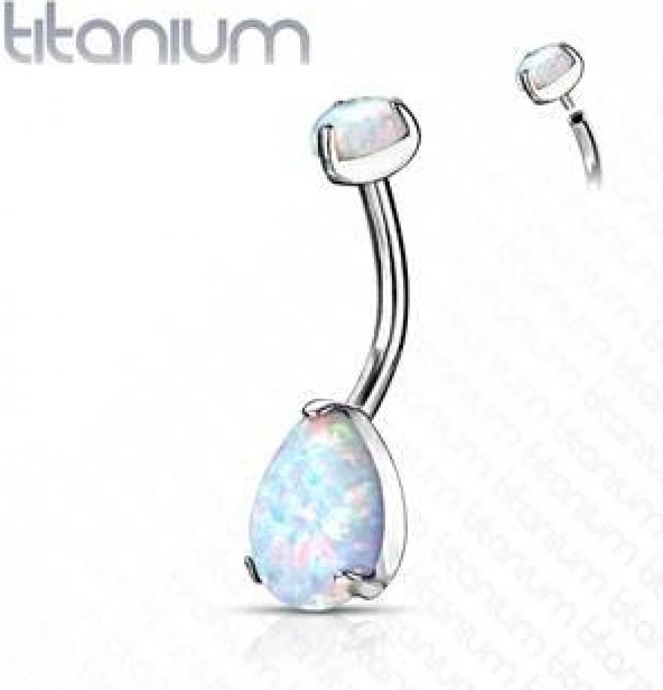 Šperky4U piercing do pupíku titan bílý opál TIT1122-OP17 | Srovnanicen.cz