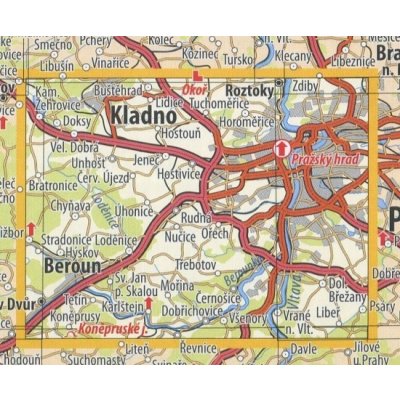 KČT 36 Okolí Prahy západ - nástěnná turistická mapa 90 x 60 cm Varianta: mapa v dřevěném rámu, Provedení: Ticiago černý – Zbozi.Blesk.cz