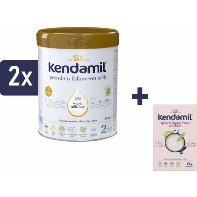 Kendamil Premium 2 HMO+ 2x800 g + Mléčná kaše s černým rybízem a jablky 150 g – Zboží Mobilmania