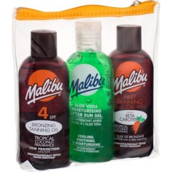 Malibu Sun Travel suchý olej na opalování SPF15 100 ml + suchý olej na opalování SPF10 100 ml + gel po opalování Aloe Vera 100 ml dárková sada