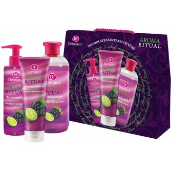 Dermacol Aroma Ritual Hrozny s limetkou tělové mléko 200 ml + sprchový gel 250 ml + krém na ruce 100 ml dárková sada