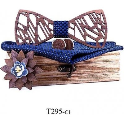 Mahoosive dřevěný motýlek s kapesníčkem a manžetovými knoflíčky T295