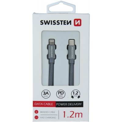 Swissten 71525202 USB 2.0, zástrčka C - zástrčka Lightning, opletený, 1,2m, šedý – Zboží Mobilmania