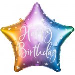 PartyDeco Balonek fóliový Happy Birthday hvězda barevná 40 cm – Zboží Dáma