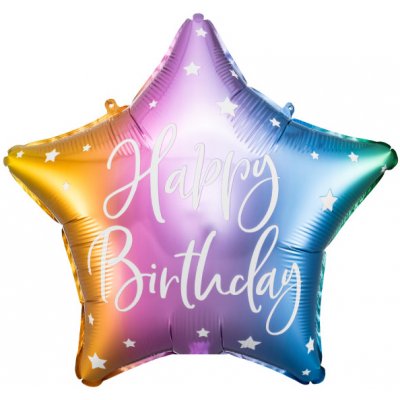 PartyDeco Balonek fóliový Happy Birthday hvězda barevná 40 cm – Zboží Dáma