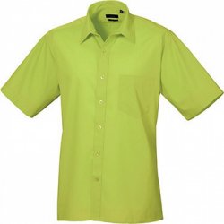 Premier Workwear pánská popelínová pracovní košile s krátkým rukávem zelená limetka
