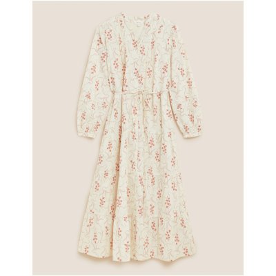 Marks & Spencer květované košilové midaxi šaty z čisté bavlny smetanová