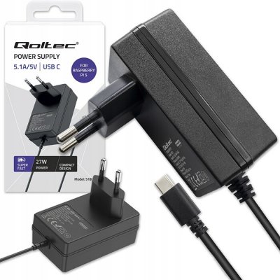Qoltec Superrychlá PD nabíječka pro Raspberry Pi 5 USB-C 27W 5.1V 5A černá – Hledejceny.cz