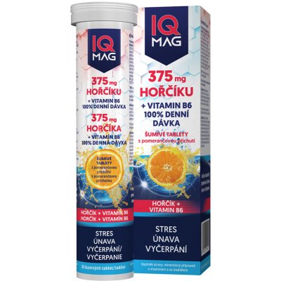 IQ MAG Hořčík 375 mg + B6 s pomerančovou příchutí 20 šumivých tablet – Hledejceny.cz