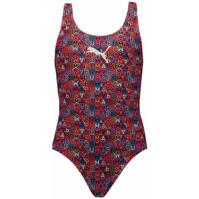 Puma Printed Swimsuit 1P Mult Dívčí jednodílné plavky růžové – Sleviste.cz