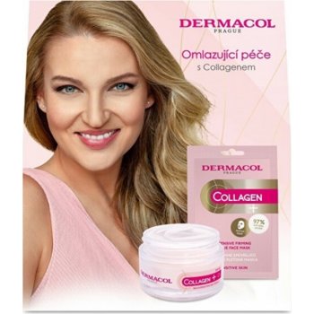 Dermacol Collagen Plus Intensive Rejuvenating intenzivní omlazující denní krém 50 ml + zpevňující a hydratační textilní maska 1 kus, kosmetická sada pro ženy