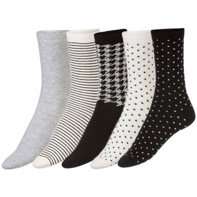 Esmara dámské ponožky 5 párů vzorovaná/bílá/šedá/černá