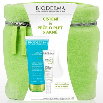 Bioderma Sébium Moussant čisticí gel 200 ml + Sébium Sensitive 30 ml + konjaková houbička dárková sada – Hledejceny.cz