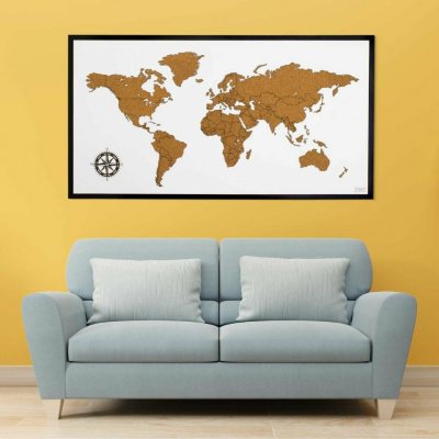 Korková, zapichovací mapa světa na zeď s rámem – Zboží Mobilmania