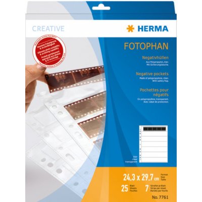 HERMA zakládací obal na negativy, 24x36 mm (7 pásů á 5 políček), polypropylen čirý (24,3x29,7 cm), 25 ks/bal – Zboží Mobilmania