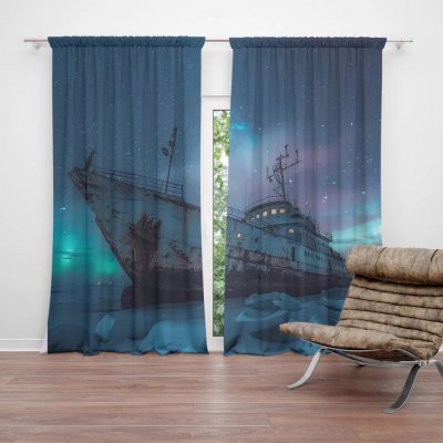 Sablio Závěs Vrak lodi při polární záři: 2ks 140x250cm – Hledejceny.cz