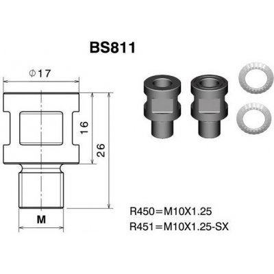 Závitová redukce BS811B pro zpětná zrcátka RIZOMA pro vybrané modely HONDA, KAWASAKI MV AGUSTA, SUZUKI, TRIUMPH, černá (1sada) - Černá – Sleviste.cz