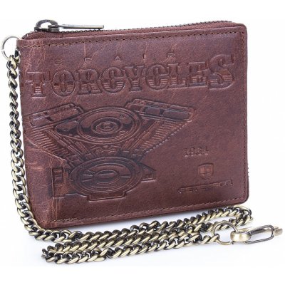 PETERSON Pánská kožená peněženka s řetízkem na zip hnědá N992C-09