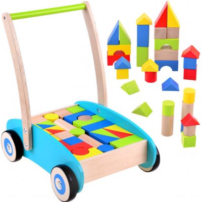 Jokomisiada Dřevěné odstrkovadlo chodítko vozík s bloky ZA3724 – Sleviste.cz