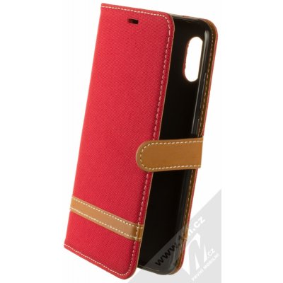 Pouzdro 1Mcz Canvas Line Book flipové Xiaomi Redmi Note 6 Pro červené hnědé – Zboží Mobilmania