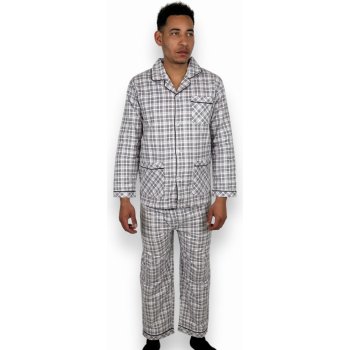 C-Lemon pánské pyžamo dlouhé propínací flanel šedé