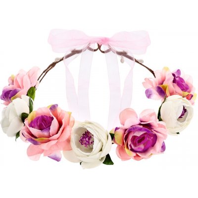 Květinová čelenka v bílé a růžové barvě, 17 cm. – Zboží Dáma