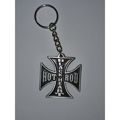 Přívěsek na klíče BLACK HEART HOT ROD CROSS METAL 8606