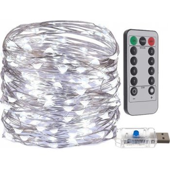 Malatec 17242 Světelný řetěz USB 300 LED studená bílá 30 m dálkové ovládání